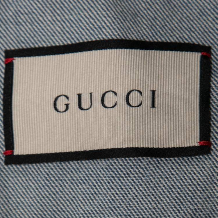 Pre Owned Gucci Blue Denim Embroidered Sleeveless Oversized Jacket S