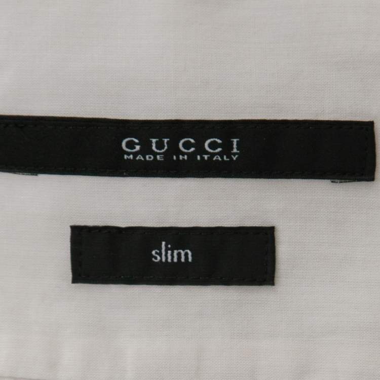 Pre Owned Gucci Ecru Voile Bib Neck Button Front Shirt M
