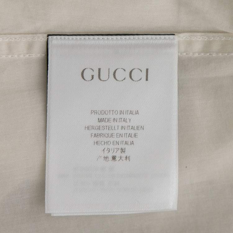 Pre Owned Gucci Ecru Voile Bib Neck Button Front Shirt M