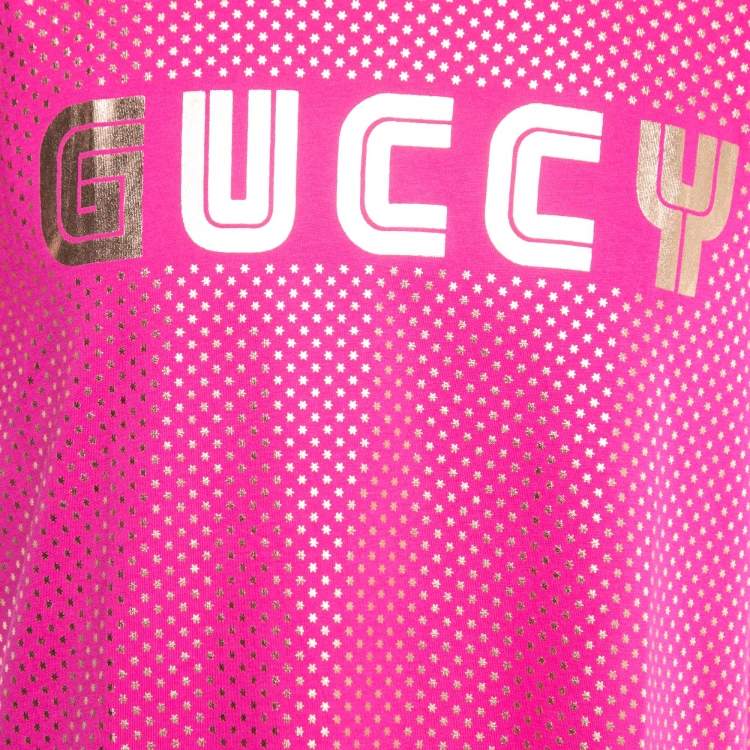 Pre Owned Gucci Pink Logo Star Printed Cotton Short Sleeve T-Shirt M