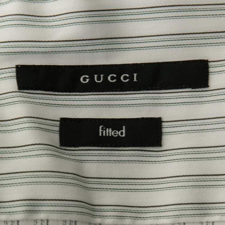 Pre Owned Gucci White Striped Cotton Stretch Fitted Button Front Shirt S