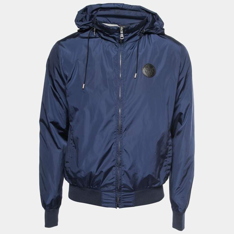 Pre Owned Gucci Blue Synthetic Hooded Zip-Up Jacket M