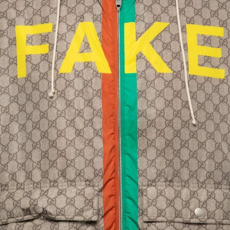 Pre Owned Gucci Beige GG Monogram Synthetic Fake Or Not Hooded Windbreaker Jacket S