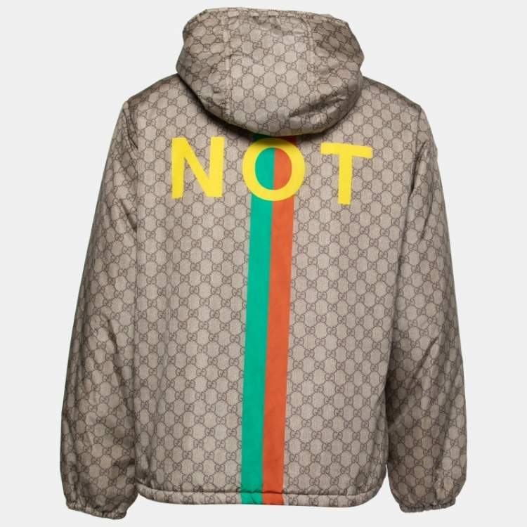 Gucci Beige GG Monogram Synthetic Fake Or Not Hooded Windbreaker Jacket S TLC