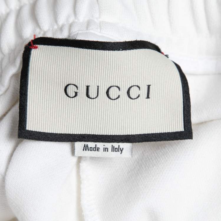 Pre Owned Gucci White Knit Bee Embroidered Pocket Detail Joggers S
