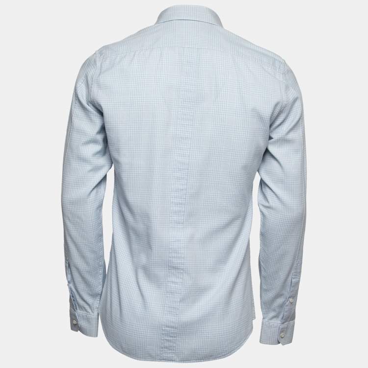 Pre Owned Gucci Blue Checked Cotton Slim Fit Button Front Shirt M