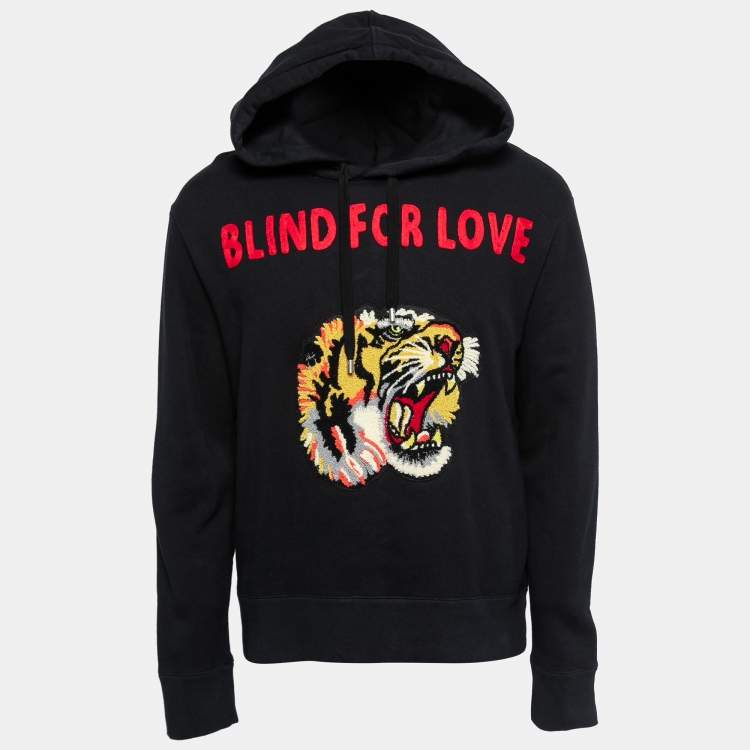 Gucci Black Cotton Knit Blind for Love Patch Hoodie L Gucci | TLC
