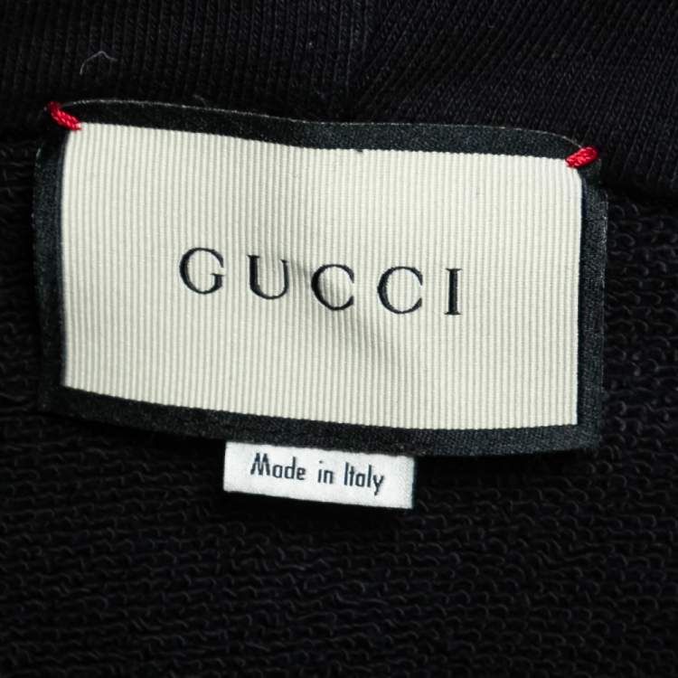 Pre Owned Gucci Black Cotton Knit Blind for Love Tiger Patch Hoodie L