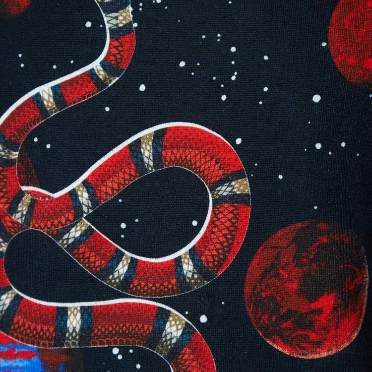Pre Owned Gucci Black Snake & Space Printed Cotton Knit Crewneck Sweatshirt S
