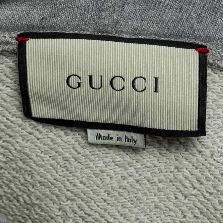 Pre Owned Gucci Grey Cotton Logo Print Embroidered Hoodie M