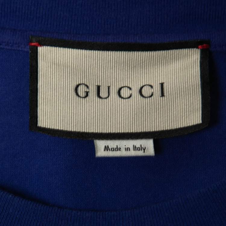 Pre Owned Gucci Blue Cotton Logo Printed Short Sleeve T-Shirt XS