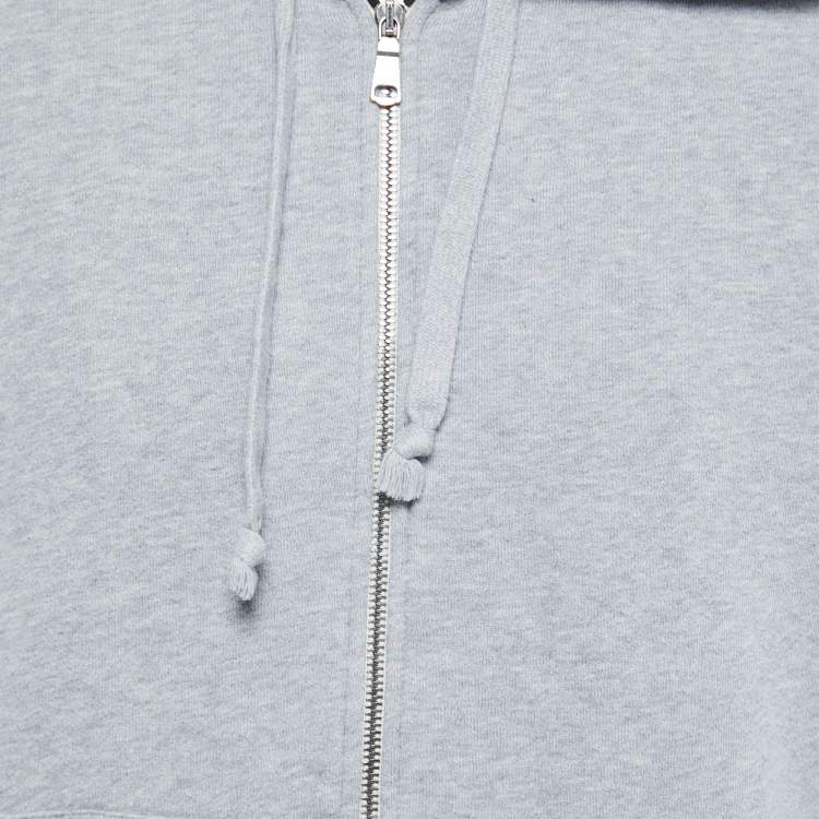 Pre Owned Gucci Grey Cotton Jersey Logo Web Trimming Zip-Up Hoodie L