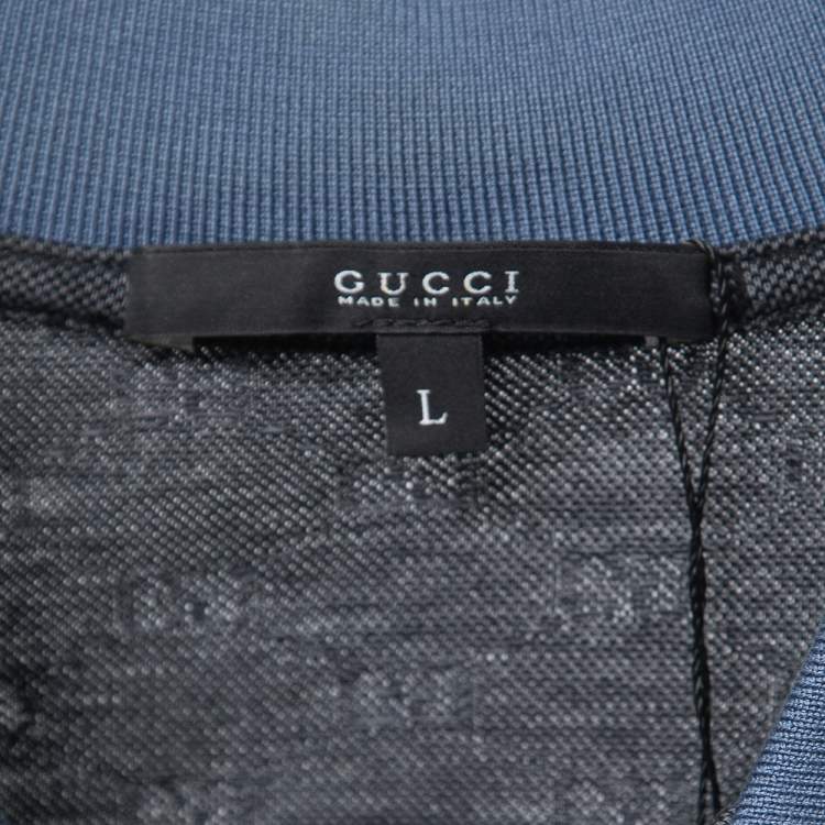 Pre Owned Gucci Grey Contrast Collar GG Polo T-Shirt L