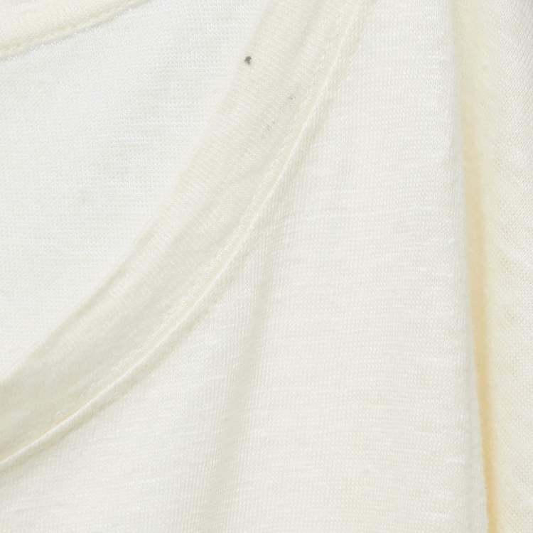Pre Owned Gucci Cream Printed Linen Crew Neck T Shirt M