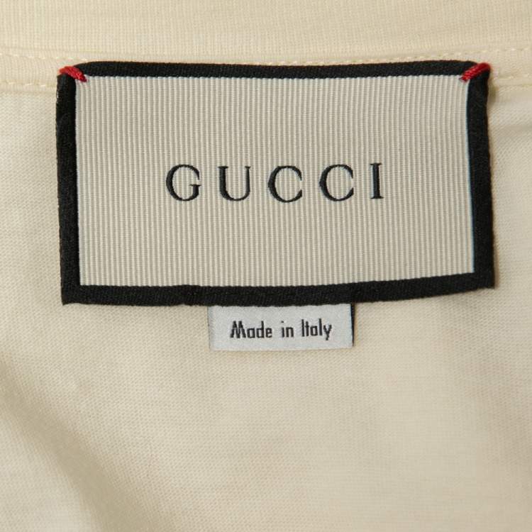 Pre Owned Gucci Cream Winged Jockey Logo Print Cotton Crew Neck T-Shirt XXL
