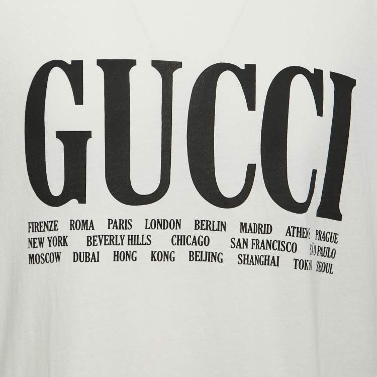 Pre Owned Gucci Cream City Logo Print Cotton Crew Neck T-Shirt XXL 