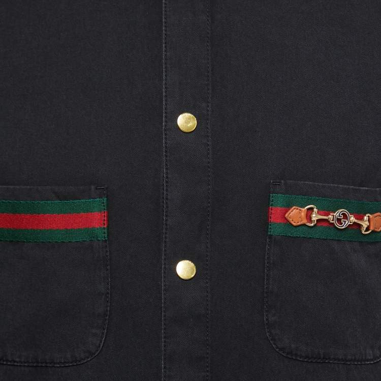 Pre Owned Gucci Black Denim Horsebit Detail Shirt M