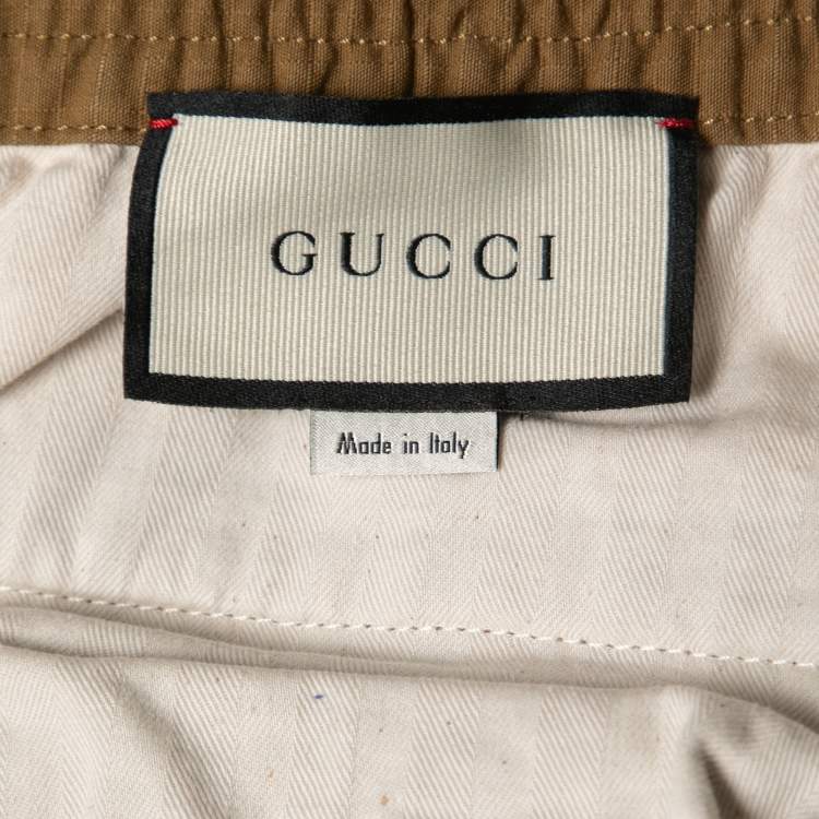 Pre Owned Gucci Brown Cotton Logo Band Detail Trousers XL