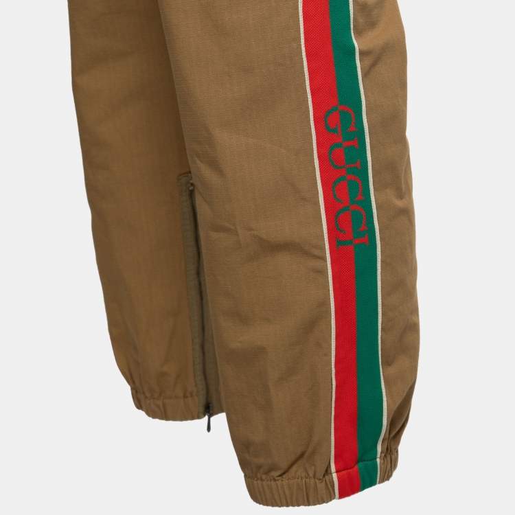 Pre Owned Gucci Brown Cotton Logo Band Detail Trousers XL