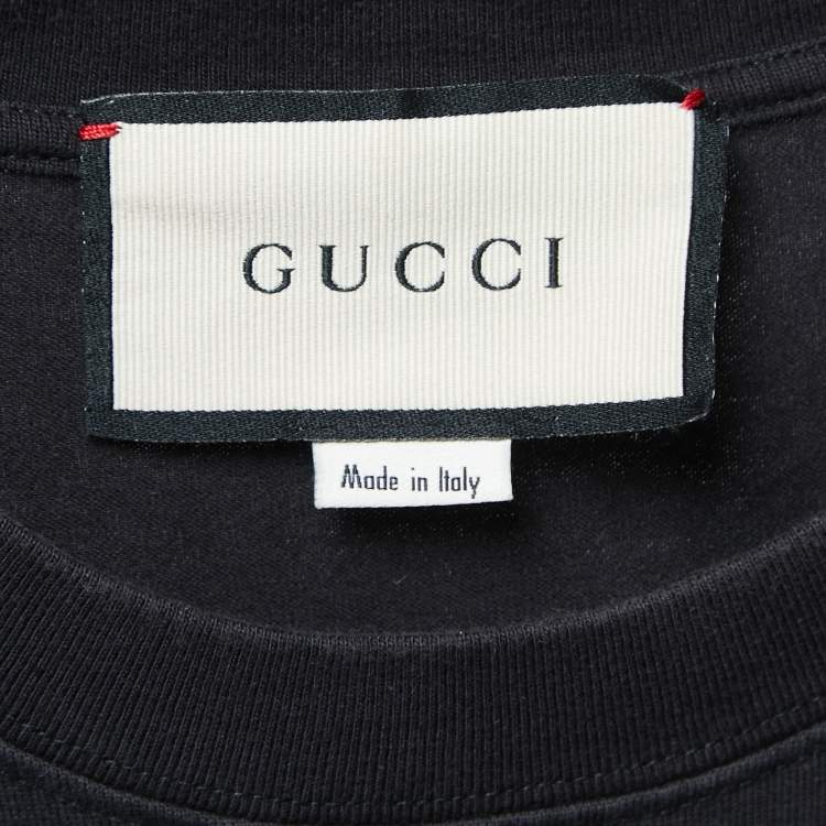 Pre Owned Gucci Black Cotton Embroidered Band Print T-Shirt L