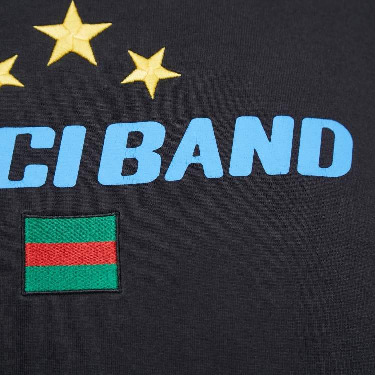 Pre Owned Gucci Black Cotton Embroidered Band Print T-Shirt L