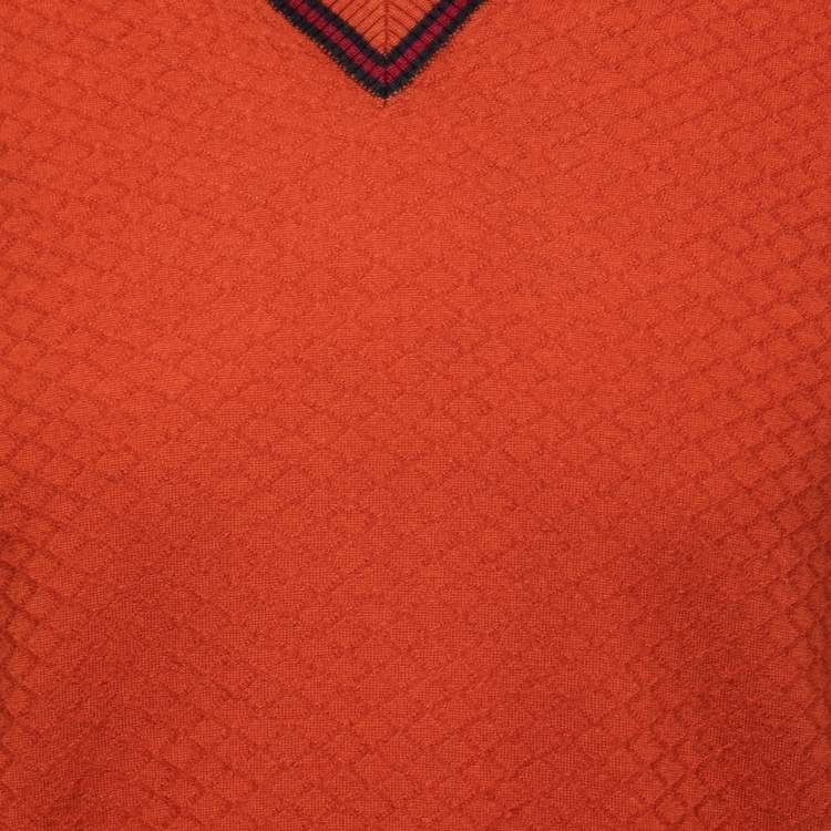 Pre Owned Gucci Orange Textured Wool V-Neck Pullover XL