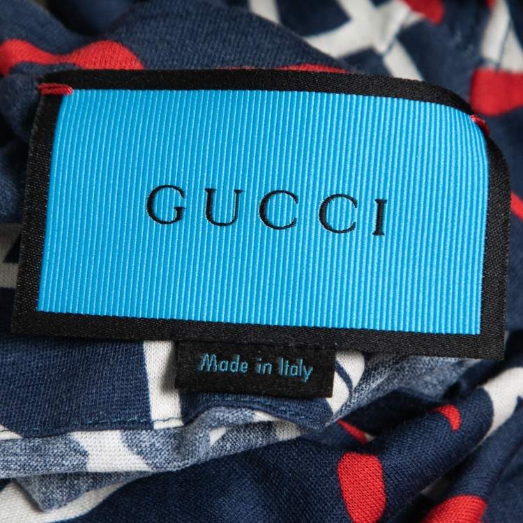 Pre Owned Gucci Navy Blue Gucci Ghost GG Print Cotton Crew Neck T-Shirt M