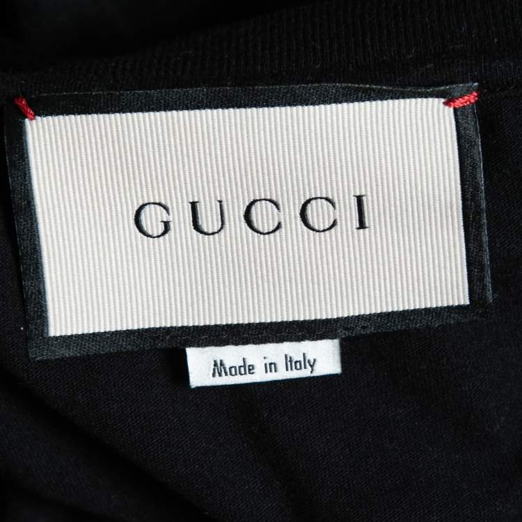 Pre Owned Gucci Black Vintage Logo Print Cotton Distressed Detail T-Shirt M