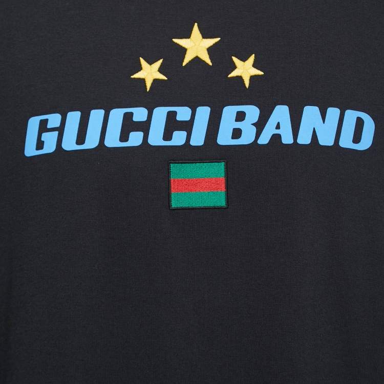 Pre Owned Gucci Black Gucci Band Print Cotton Embroidered T-Shirt XL