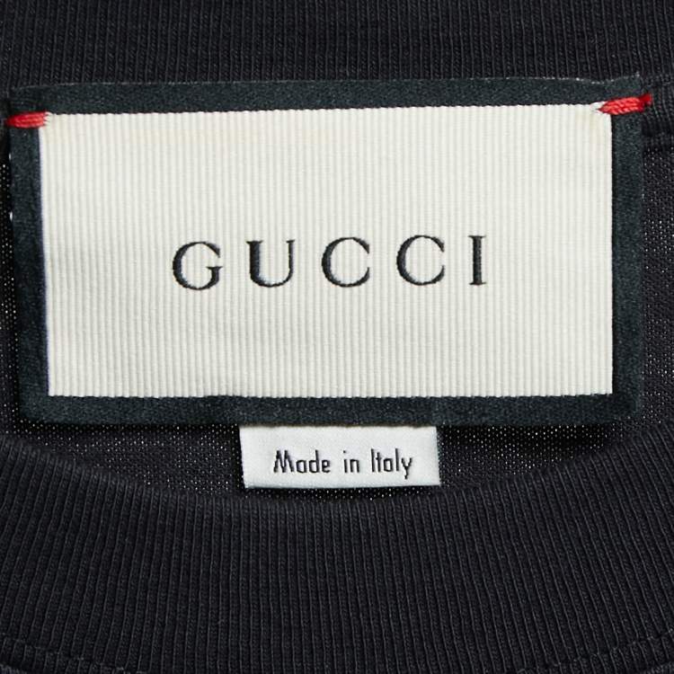 Pre Owned Gucci Black Gucci Band Print Cotton Embroidered T-Shirt XL