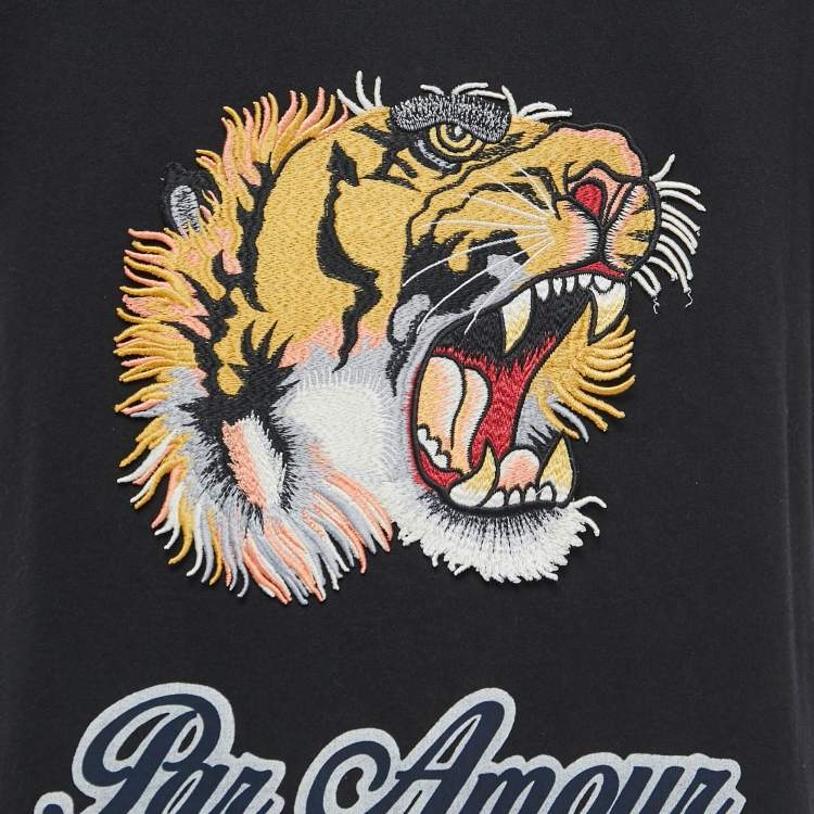 Pre Owned Gucci Black L'Aveugle Par Amour Tiger Embroidered Cotton T-Shirt L