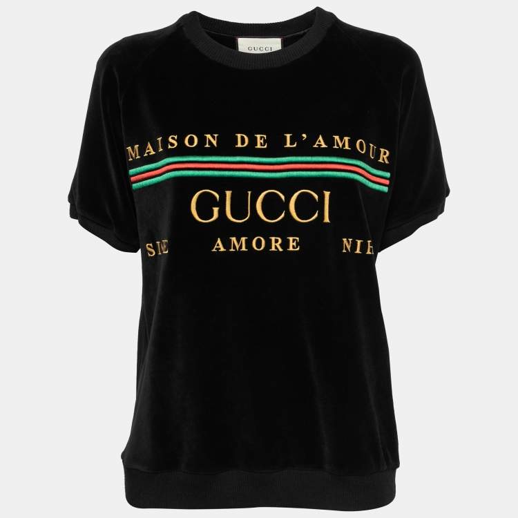 Gucci Black De L'Amour Velvet Crew Neck T-Shirt XS Gucci | TLC