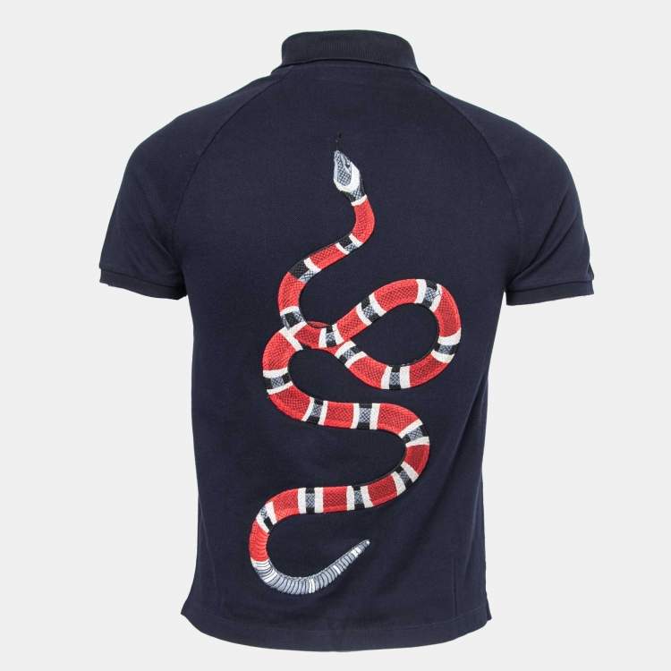 Gucci Navy Cotton Pique King Snake Detail Polo T-Shirt S Gucci | TLC