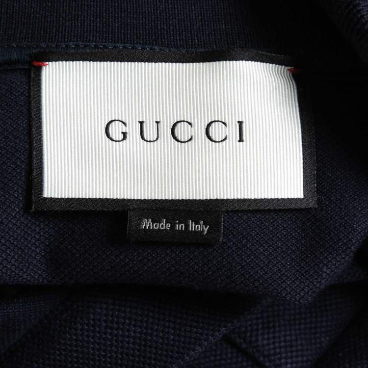 مملوكة مسبقًا Gucci Navy Blue Cotton Pique King Snake Detail Polo T-Shirt S