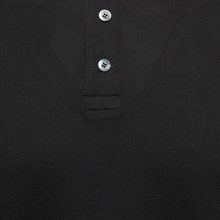 Pre Owned Gucci Black Cotton Pique Logo Striped Polo T-Shirt S
