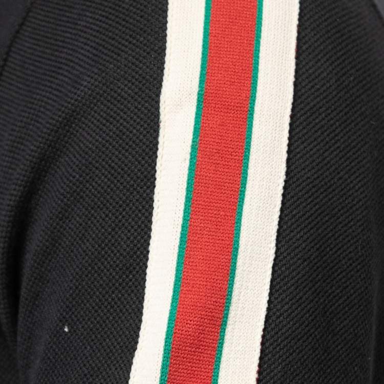Pre Owned Gucci Black Cotton Pique Logo Striped Polo T-Shirt S