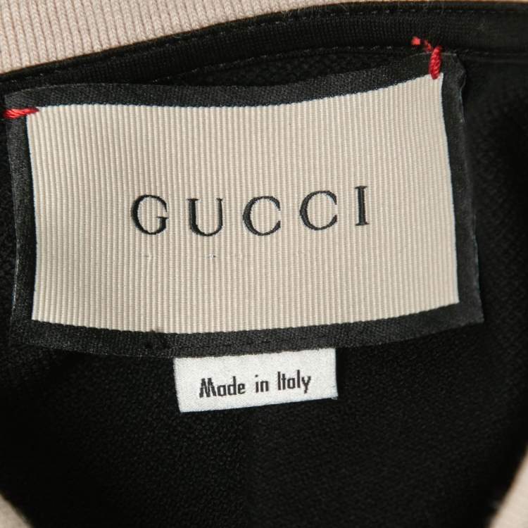Pre Owned Gucci Black Cotton Pique Logo Striped Polo T-Shirt S