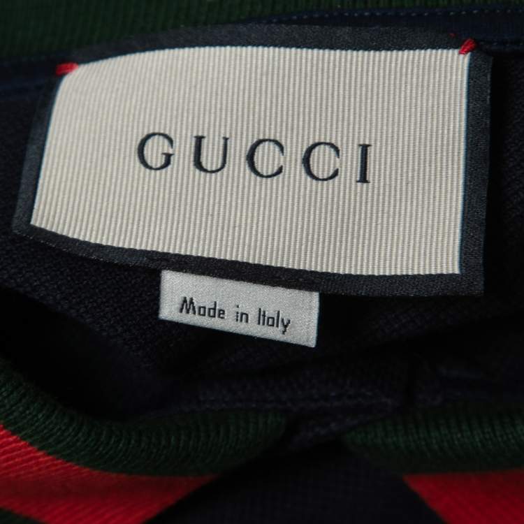 Pre Owned Gucci Navy Blue Pierced Heart Embroidered Cotton Polo T-Shirt  L