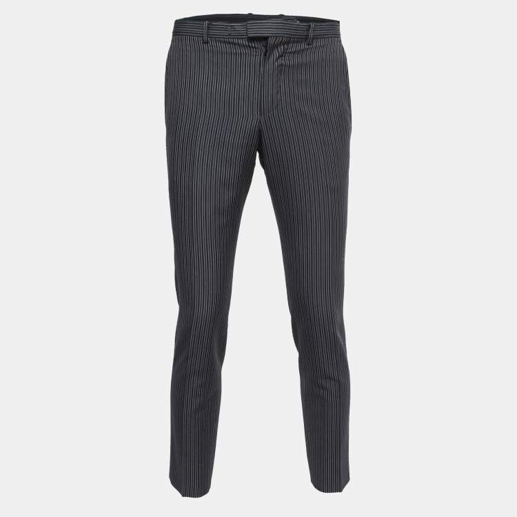 Pre Owned Gucci Navy Blue Striped Linen Blend Tailored Trousers S