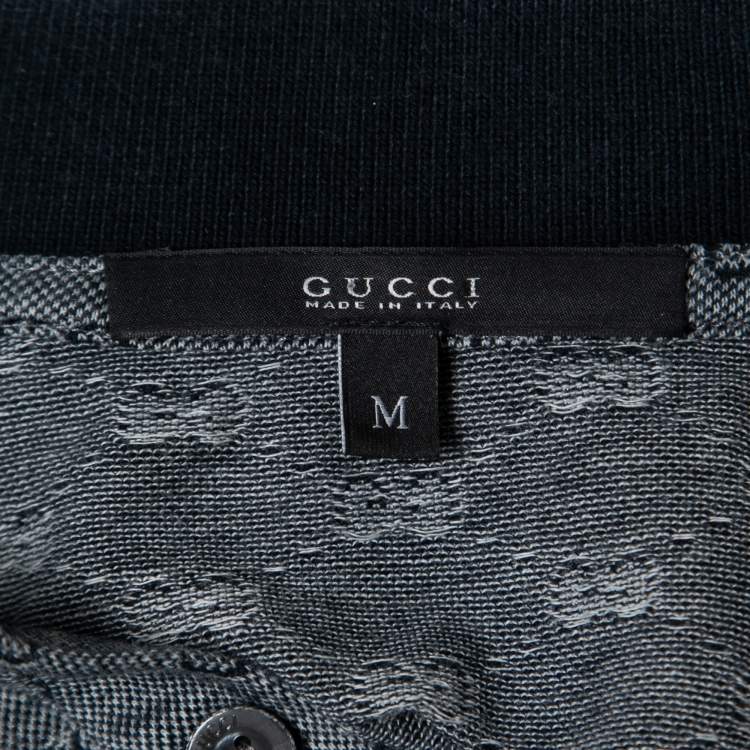 Pre Owned Gucci Navy Blue Guccissima Pattern Cotton Polo T-Shirt M