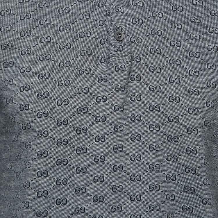 Pre Owned Gucci Navy Blue Guccissima Pattern Cotton Polo T-Shirt M