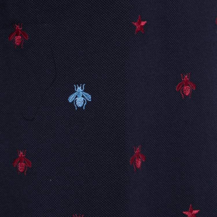 Pre Owned Gucci Navy Blue Bee Embroidered Cotton Pique Polo T-Shirt L