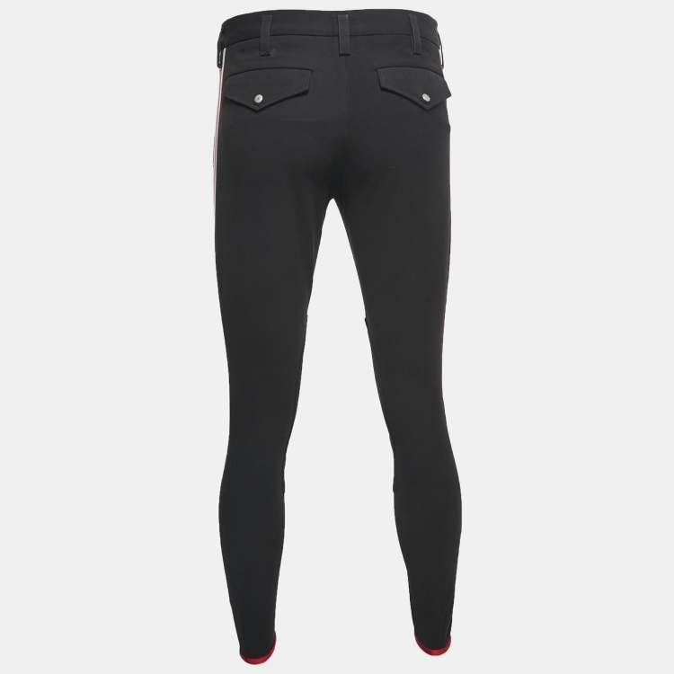 مملوكة مسبقًا Gucci Black Cotton Logo Side Stripe Detailed Tapered Pants S