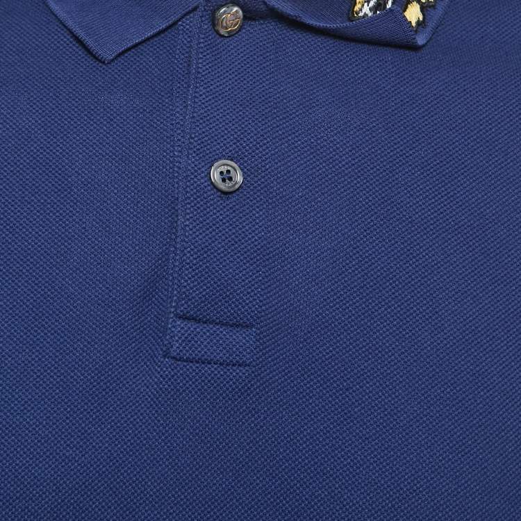 Pre Owned Gucci Navy Blue Cotton Tiger Embroidered Polo T-Shirt S