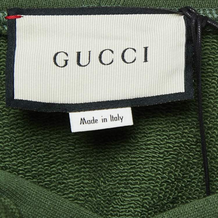 Pre Owned Gucci Green Knit GG Stripe Detail Sleeves Hoodie XXXL