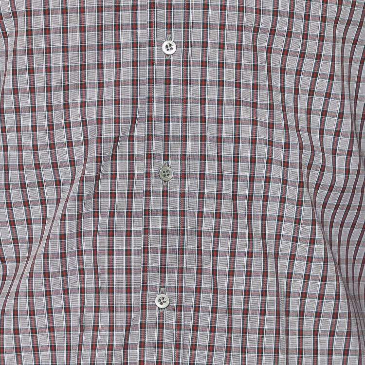 Pre Owned Gucci Brown/Green Checked Cotton Slim Fit Long Sleeve Shirt M
