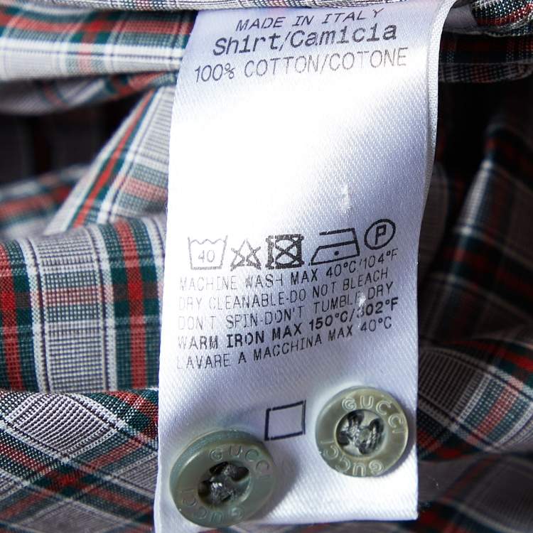 Pre Owned Gucci Brown/Green Checked Cotton Slim Fit Long Sleeve Shirt M