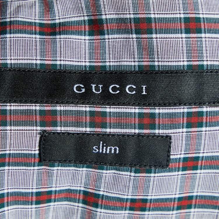 Pre Owned Gucci Brown/Green Checked Cotton Slim Fit Long Sleeve Shirt M
