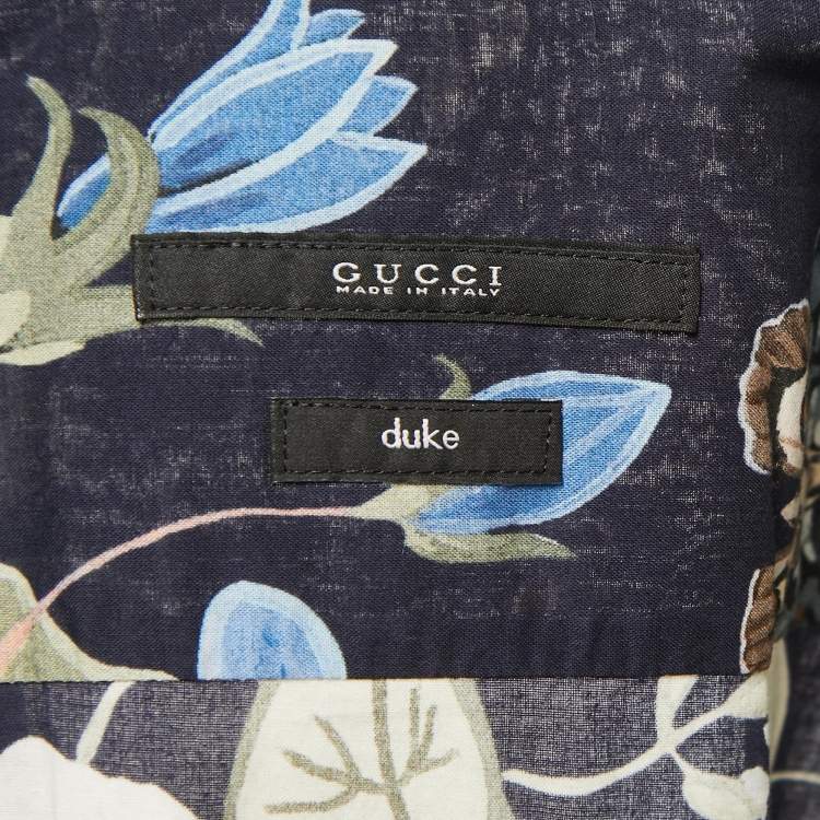 Pre Owned Gucci Navy Blue Floral Printed Cotton Full Sleeve Shirt M