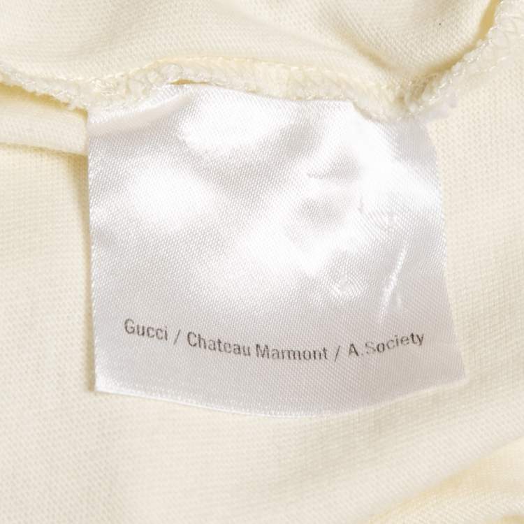 Pre Owned Gucci Cream Printed Cotton Crew Neck Half Sleeve T-Shirt S